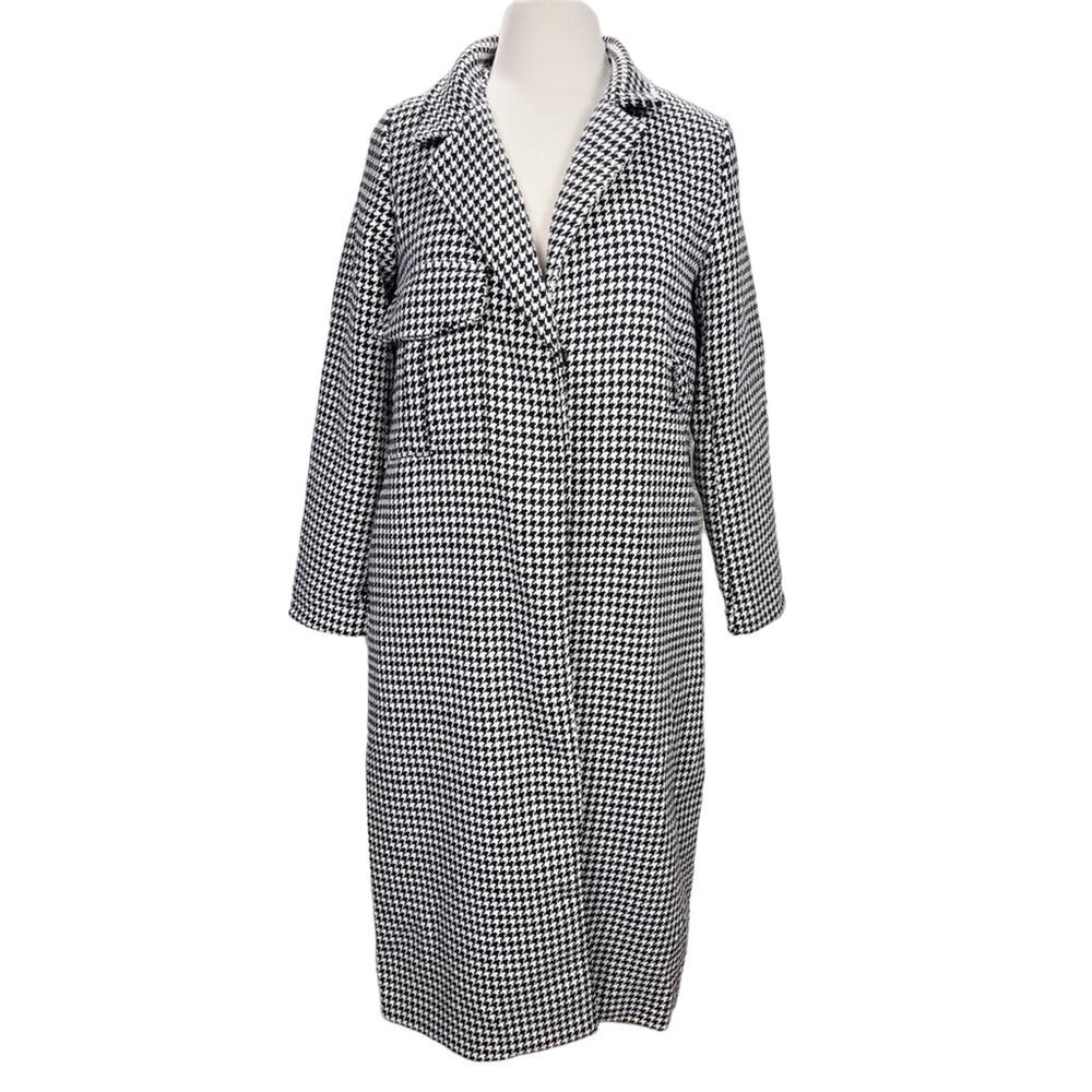 VICKY AND LUCAS | Black & White Houndstooth Collard Long Coat‎ | Women's